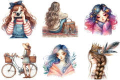 Boho Girls Clipart Bundle - CraftNest - Digital Crafting and Art