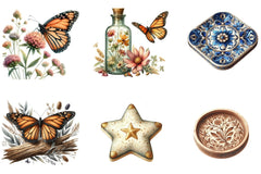 Monarch Butterfly Coaster Dahlia Flower Clipart Bundle - CraftNest - Digital Crafting and Art