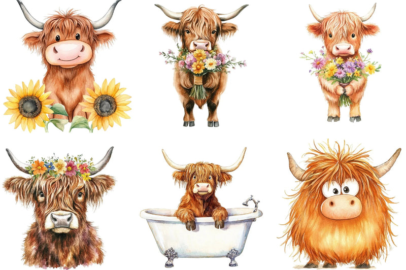 Funny Highland Cow Clipart Bundle - CraftNest - Digital Crafting and Art