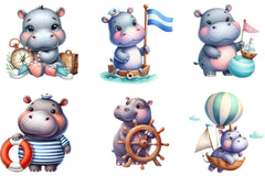 Hippo Sea Captain Baby Room Clipart Bundle - CraftNest - Digital Crafting and Art