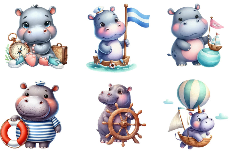 Hippo Sea Captain Baby Room Clipart Bundle - CraftNest - Digital Crafting and Art