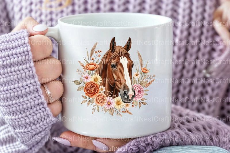 Brown Boho Floral Horse Clipart Bundle - CraftNest - Digital Crafting and Art