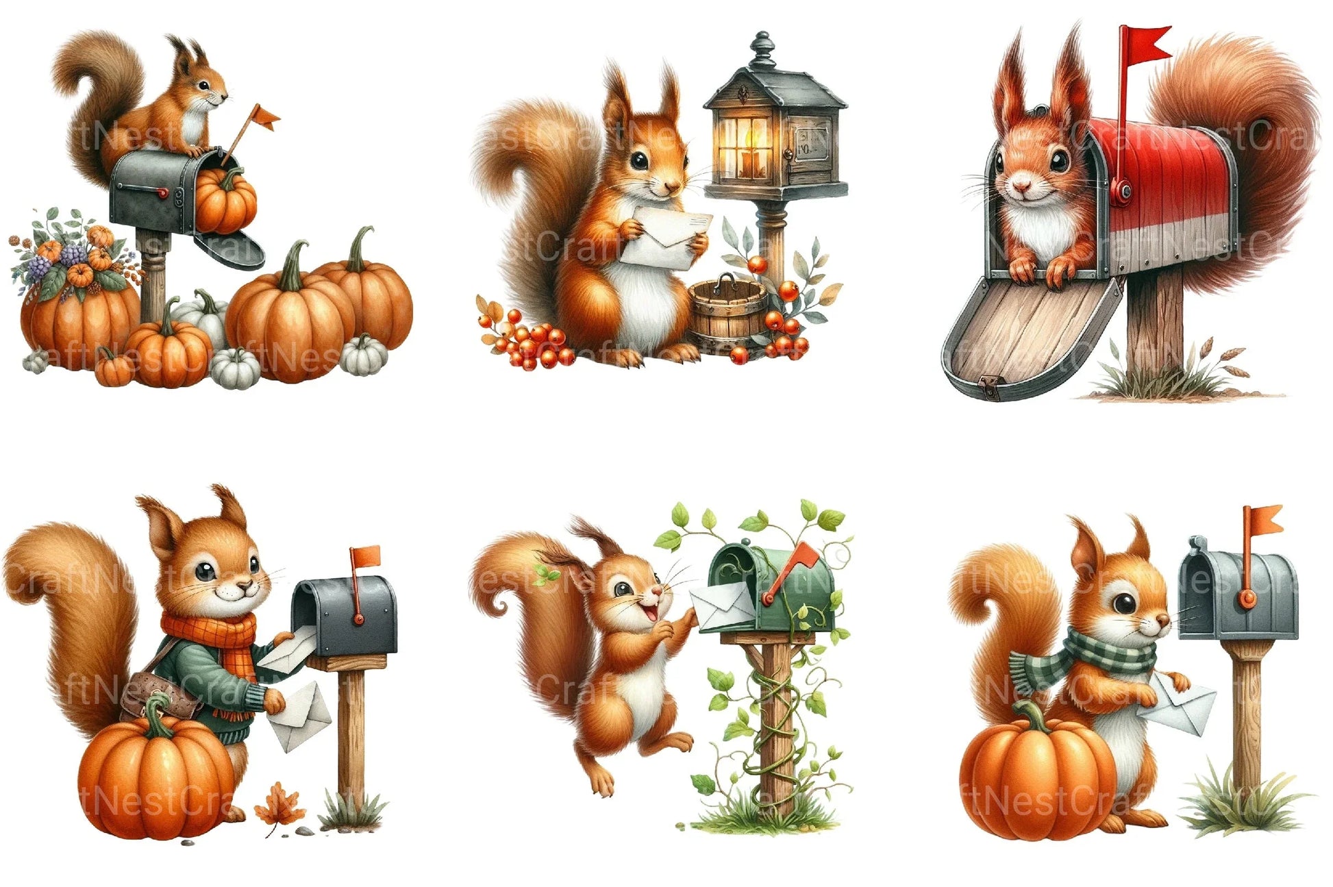 Autumn Squirrel with Mailbox Clipart Bundle 3 - CraftNest - Digital Crafting and Art