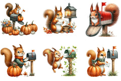 Autumn Squirrel with Mailbox Clipart Bundle 3 - CraftNest - Digital Crafting and Art