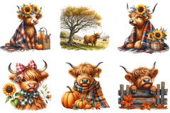 Autumn Highland Cows Clipart Bundle - CraftNest - Digital Crafting and Art