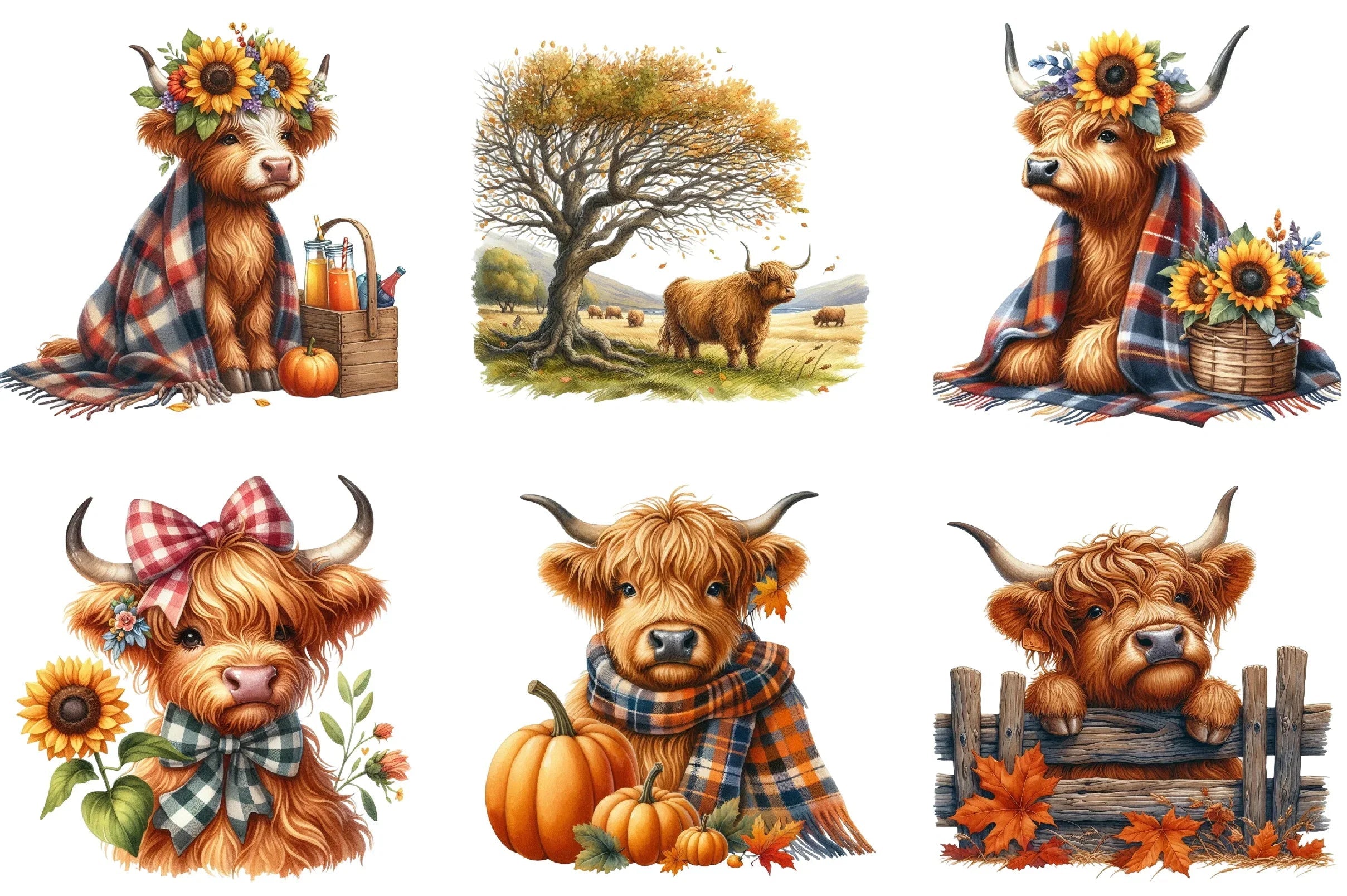Autumn Highland Cows Clipart Bundle - CraftNest - Digital Crafting and Art