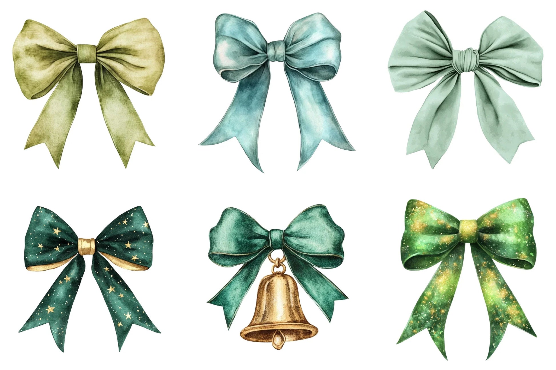 Green Coquette Christmas Bow Clipart Bundle - CraftNest - Digital Crafting and Art