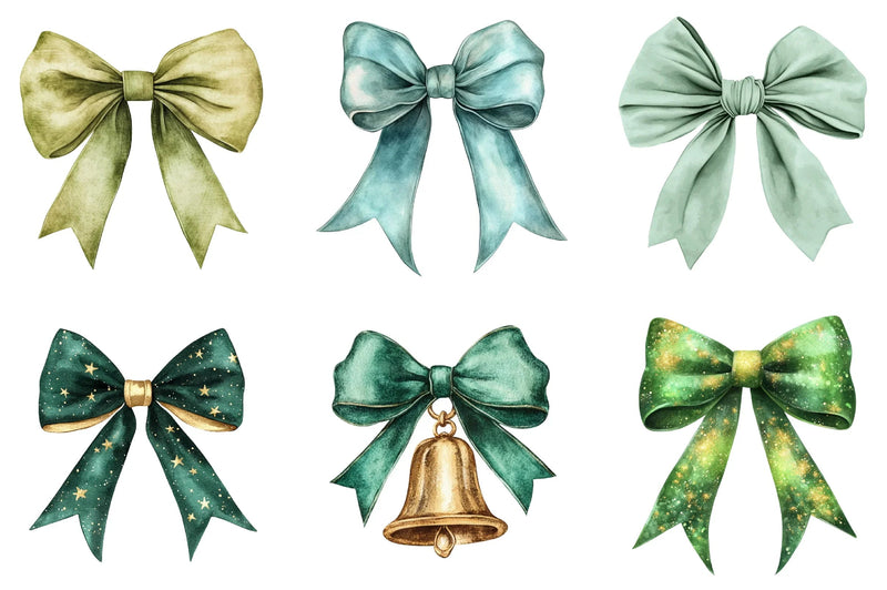 Green Coquette Christmas Bow Clipart Bundle - CraftNest - Digital Crafting and Art