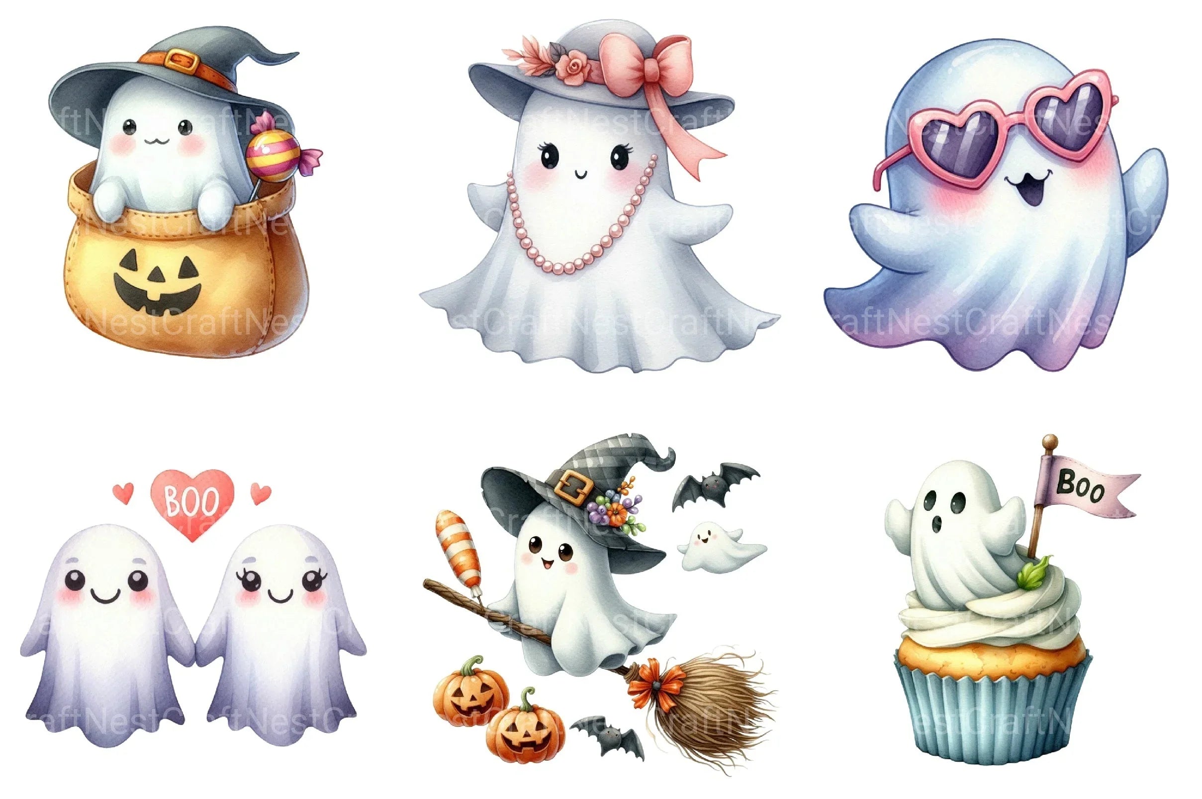 Halloween Cute Ghost Clipart Bundle 99 - CraftNest - Digital Crafting and Art