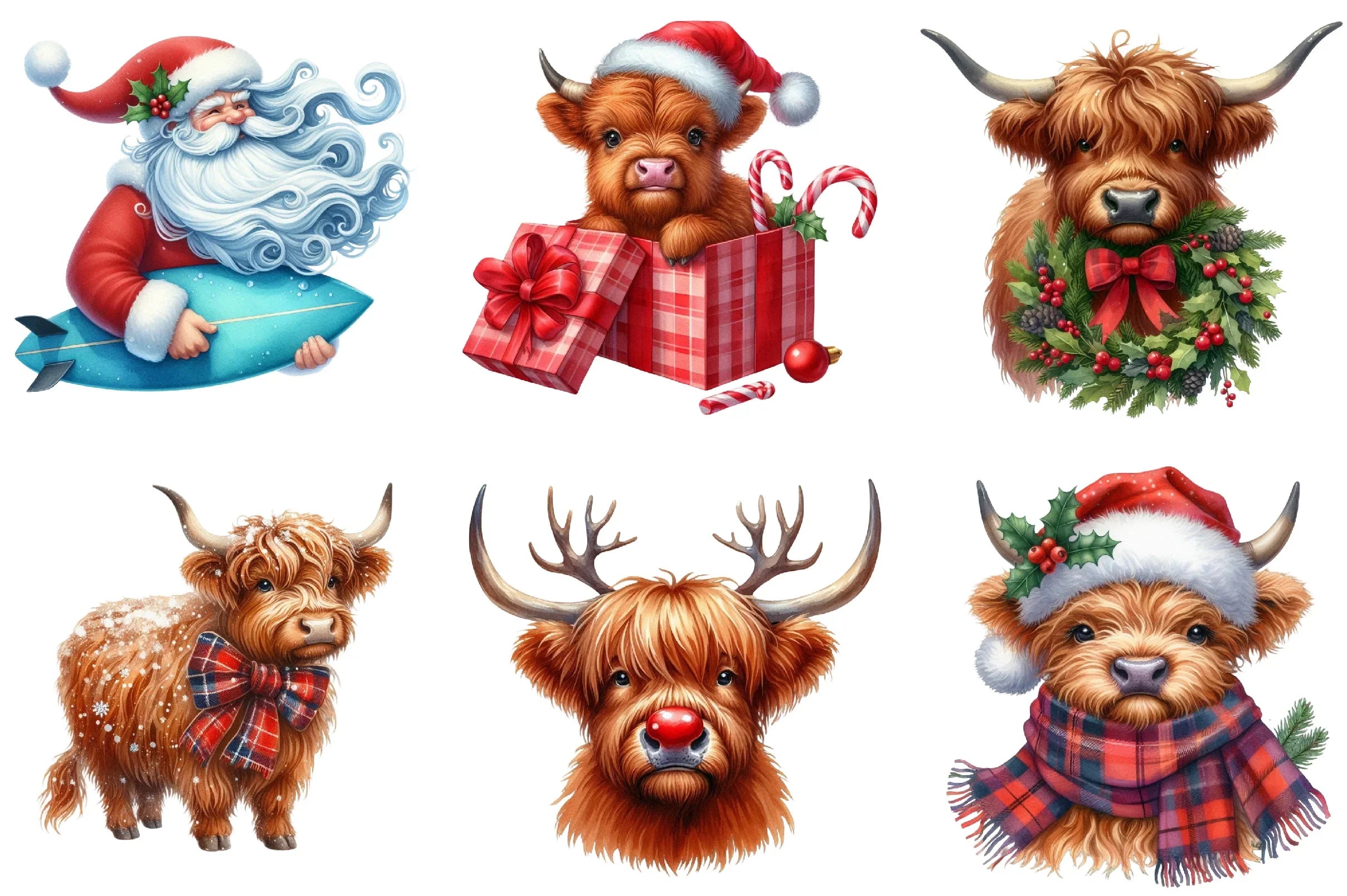 Christmas Highland Cow Clipart Bundle - CraftNest - Digital Crafting and Art