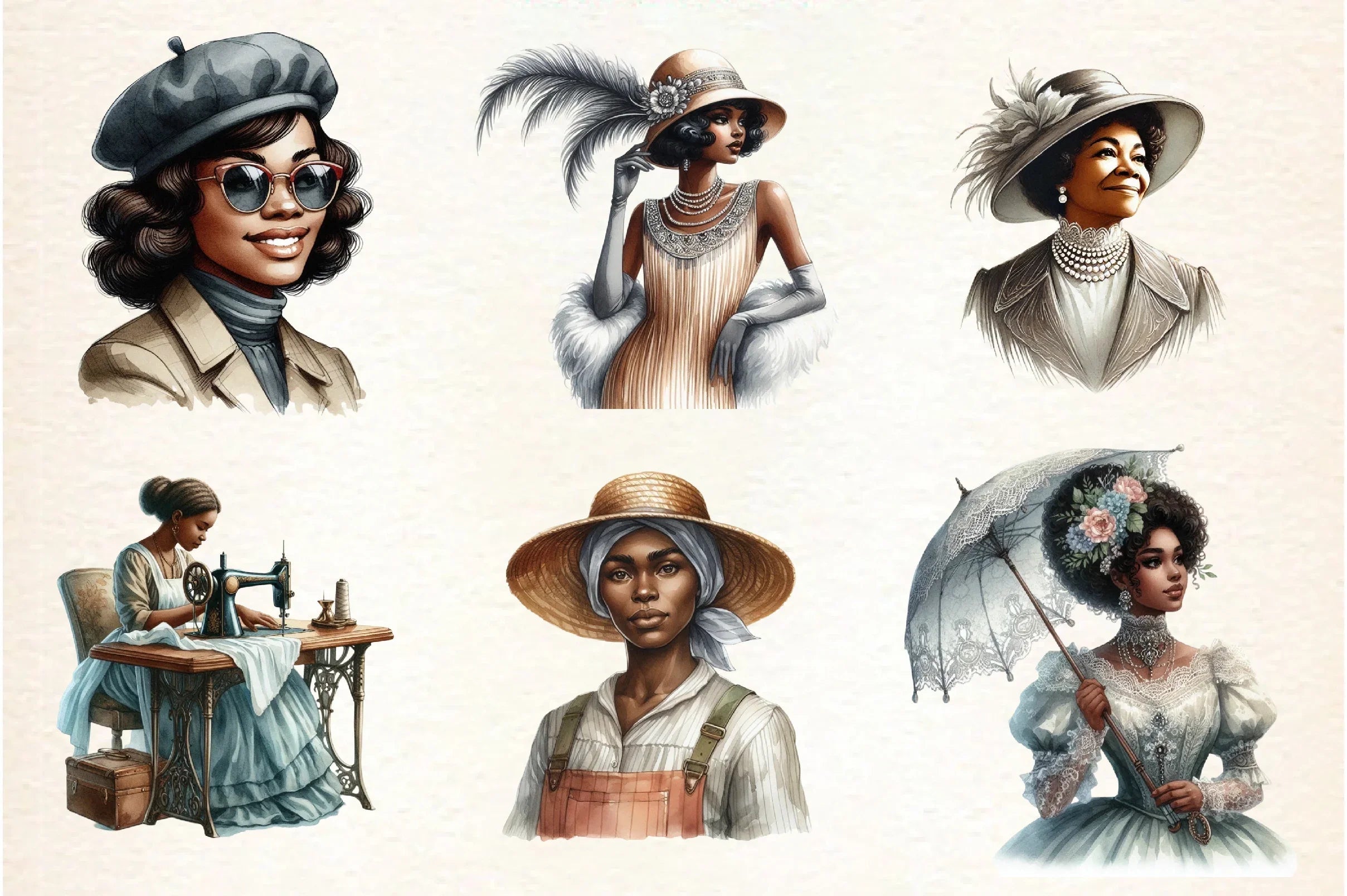 Vintage Black Women's Clipart Bundle - CraftNest - Digital Crafting and Art