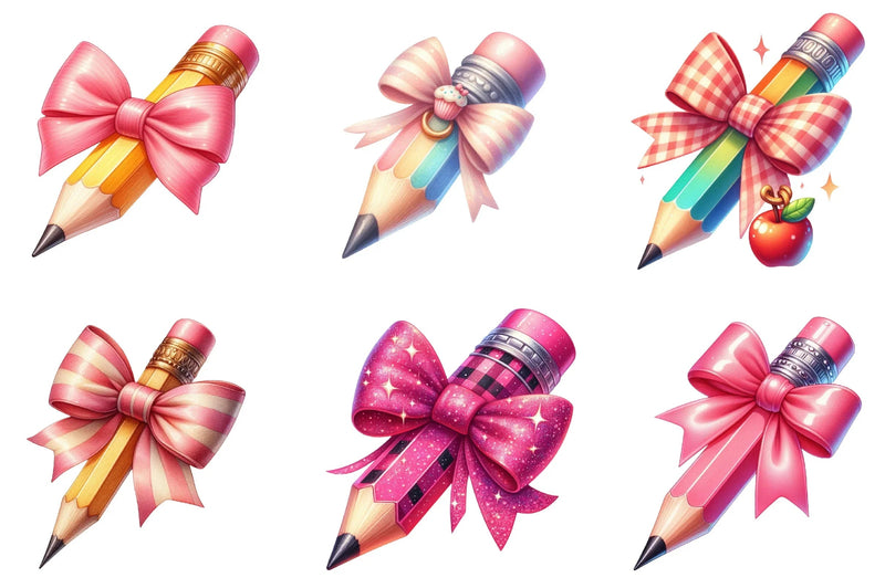 Colorful Coquette Pencil School Clipart Bundle - CraftNest - Digital Crafting and Art