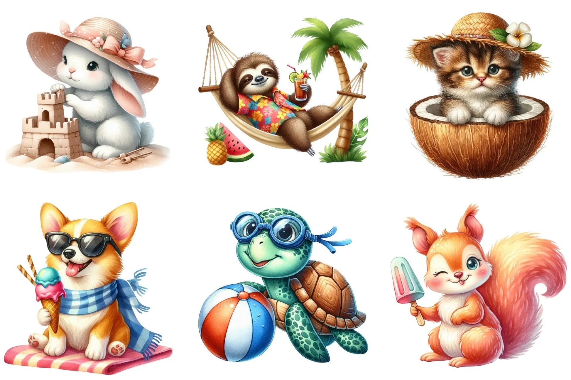 Summer Cute Animals Clipart Bundle - CraftNest - Digital Crafting and Art