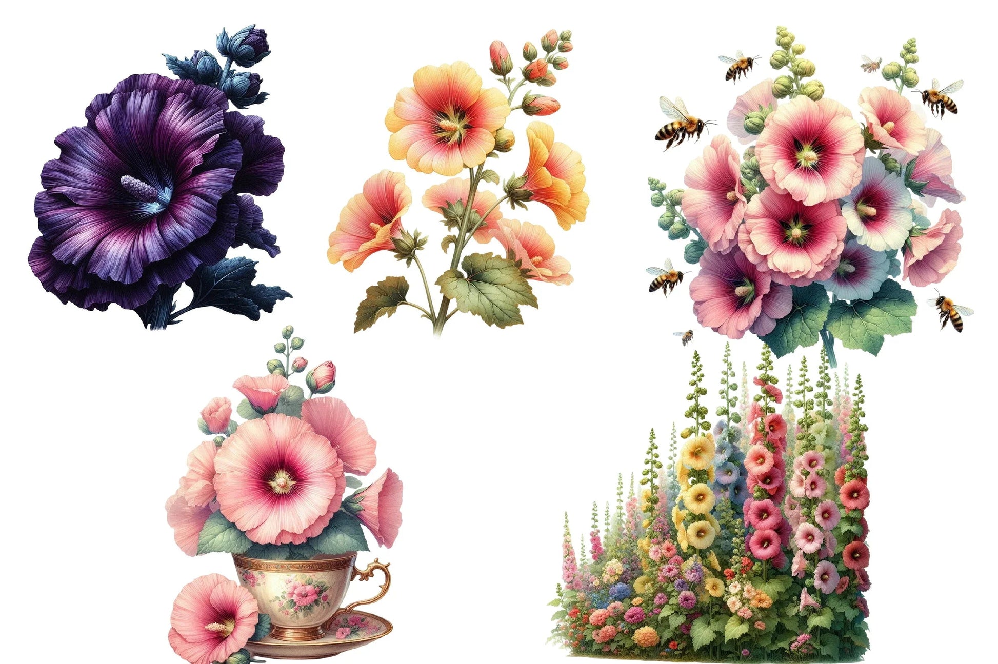 Hollyhock Clipart Bundle - CraftNest - Digital Crafting and Art