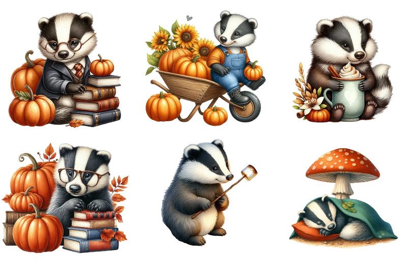 Cute Autumn Badger Clipart Bundle - CraftNest - Digital Crafting and Art