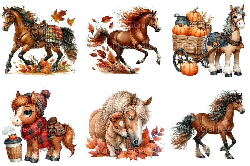 Autumn Brown Horse Clipart Bundle 99 - CraftNest - Digital Crafting and Art