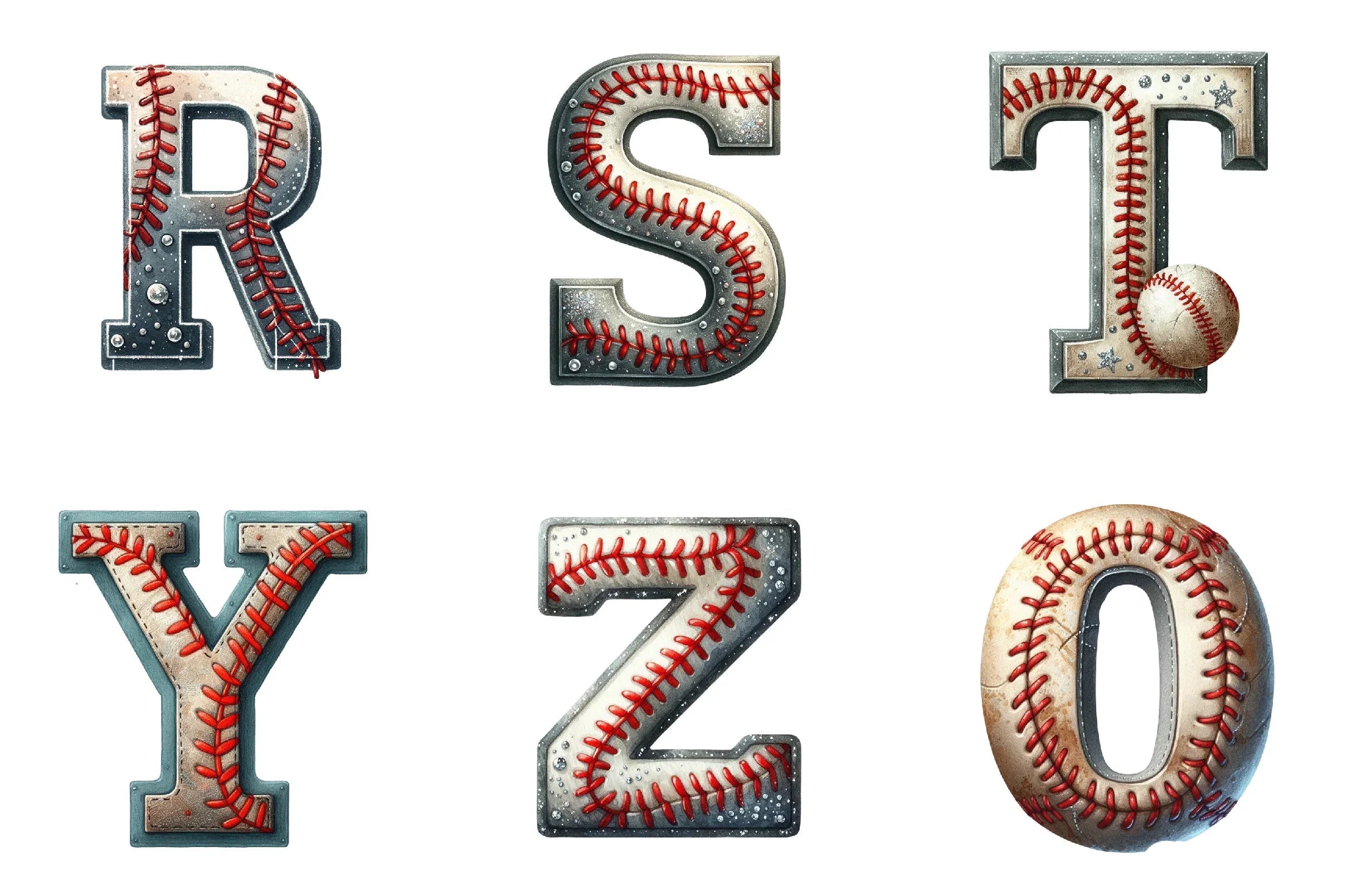 Glittery Baseball Distressed Alphabet Clipart Bundle - CraftNest - Digital Crafting and Art