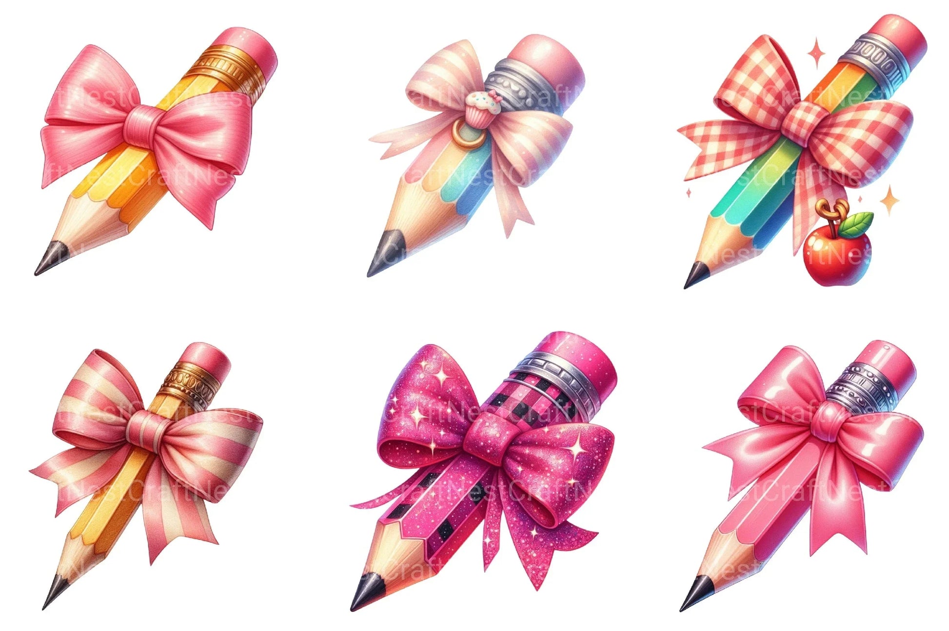 Colorful Coquette Pencil School Clipart Bundle  99 - CraftNest - Digital Crafting and Art