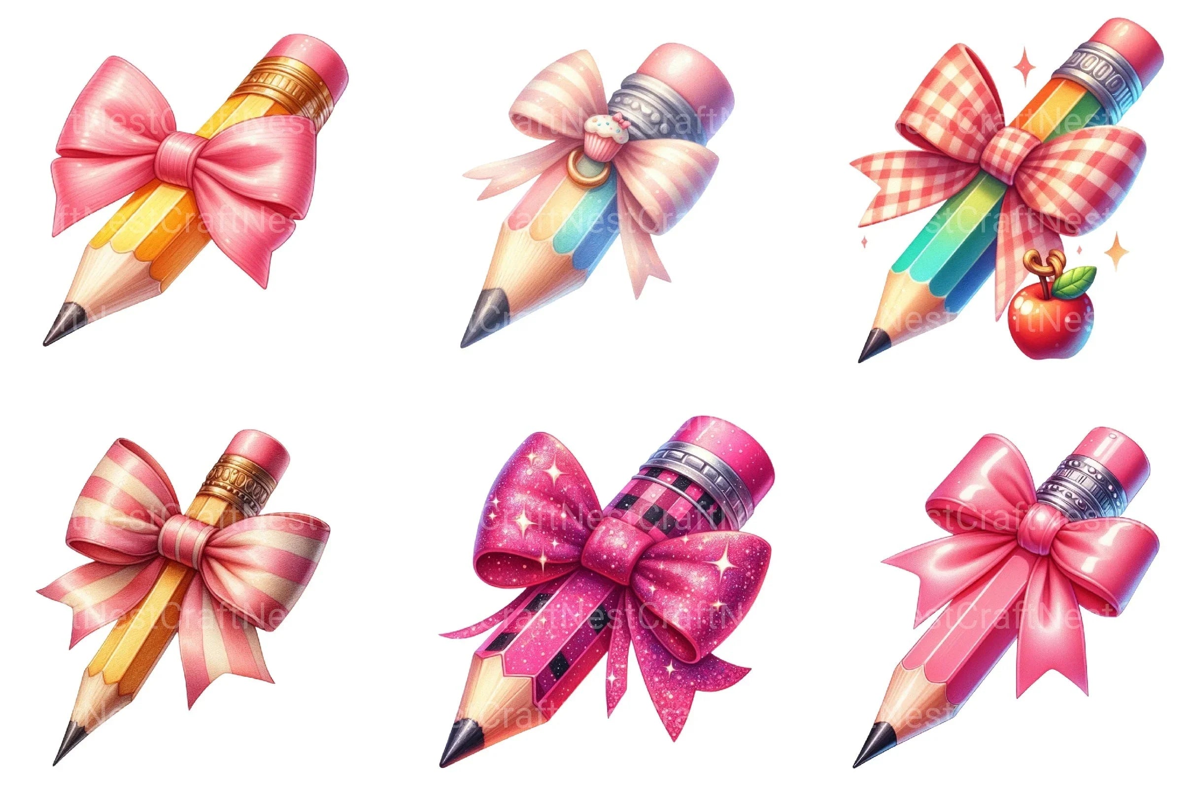 Colorful Coquette Pencil School Clipart Bundle  99 - CraftNest - Digital Crafting and Art