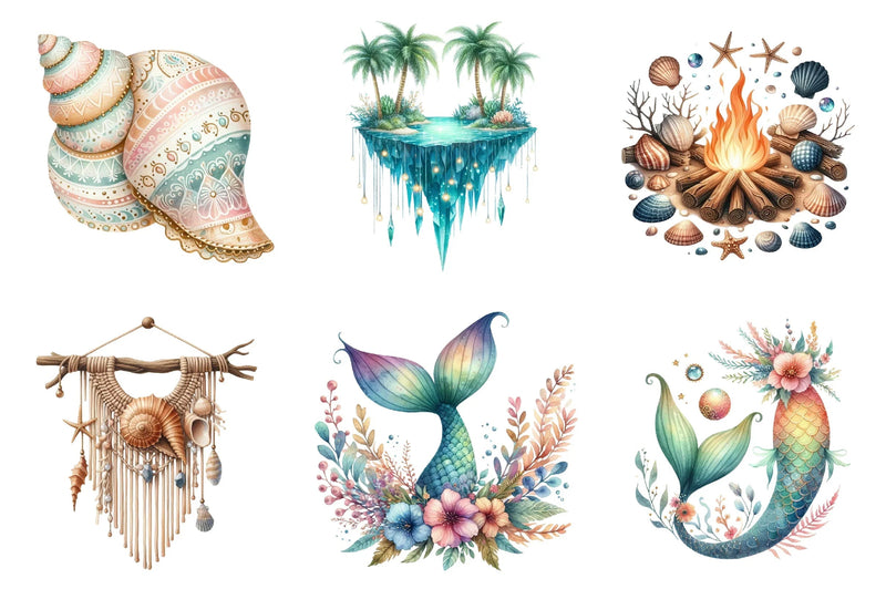 Ocean Boho Summer Clipart Bundle - CraftNest - Digital Crafting and Art
