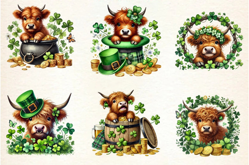 St. Patrick's Day Highland Cow Clipart Bundle - CraftNest - Digital Crafting and Art