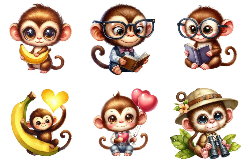 Cute Monkey Clipart Bundle - CraftNest - Digital Crafting and Art