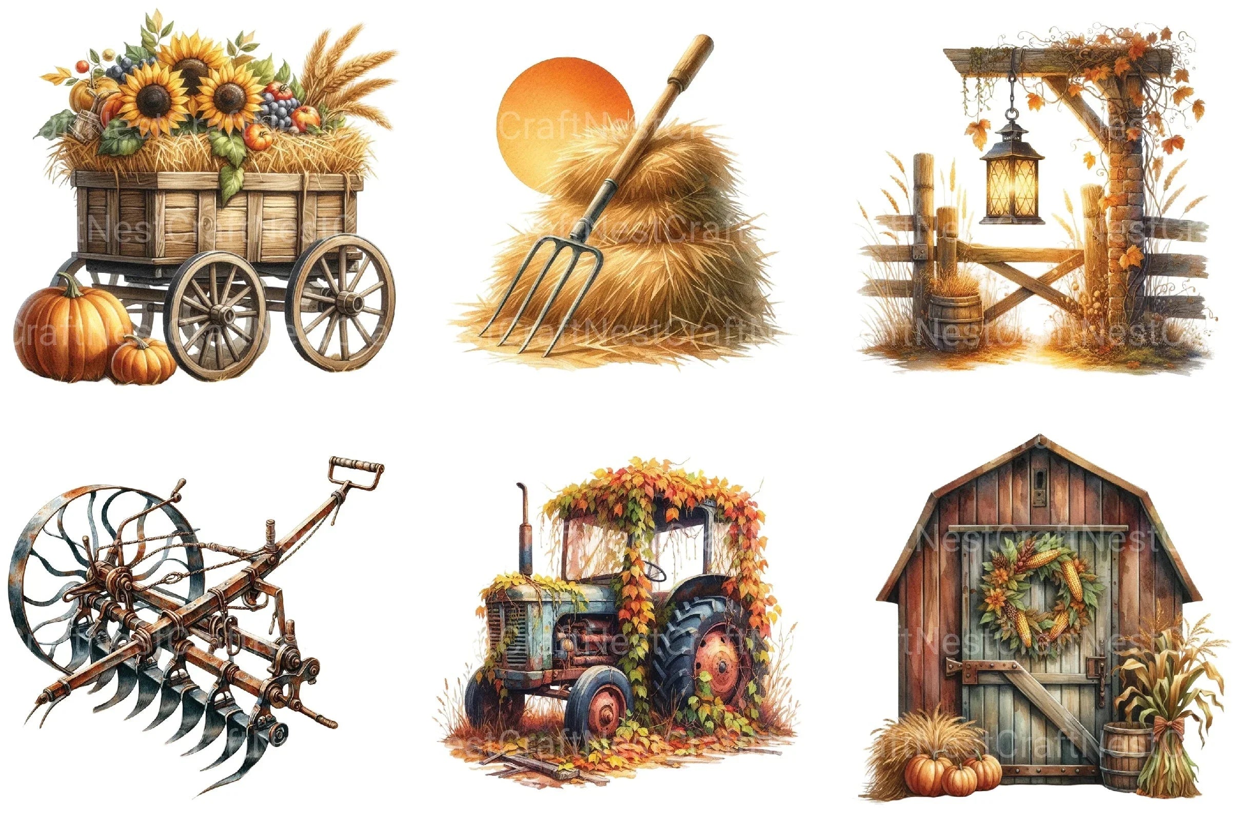 Antique Autumn Farming Clipart Bundle - CraftNest - Digital Crafting and Art