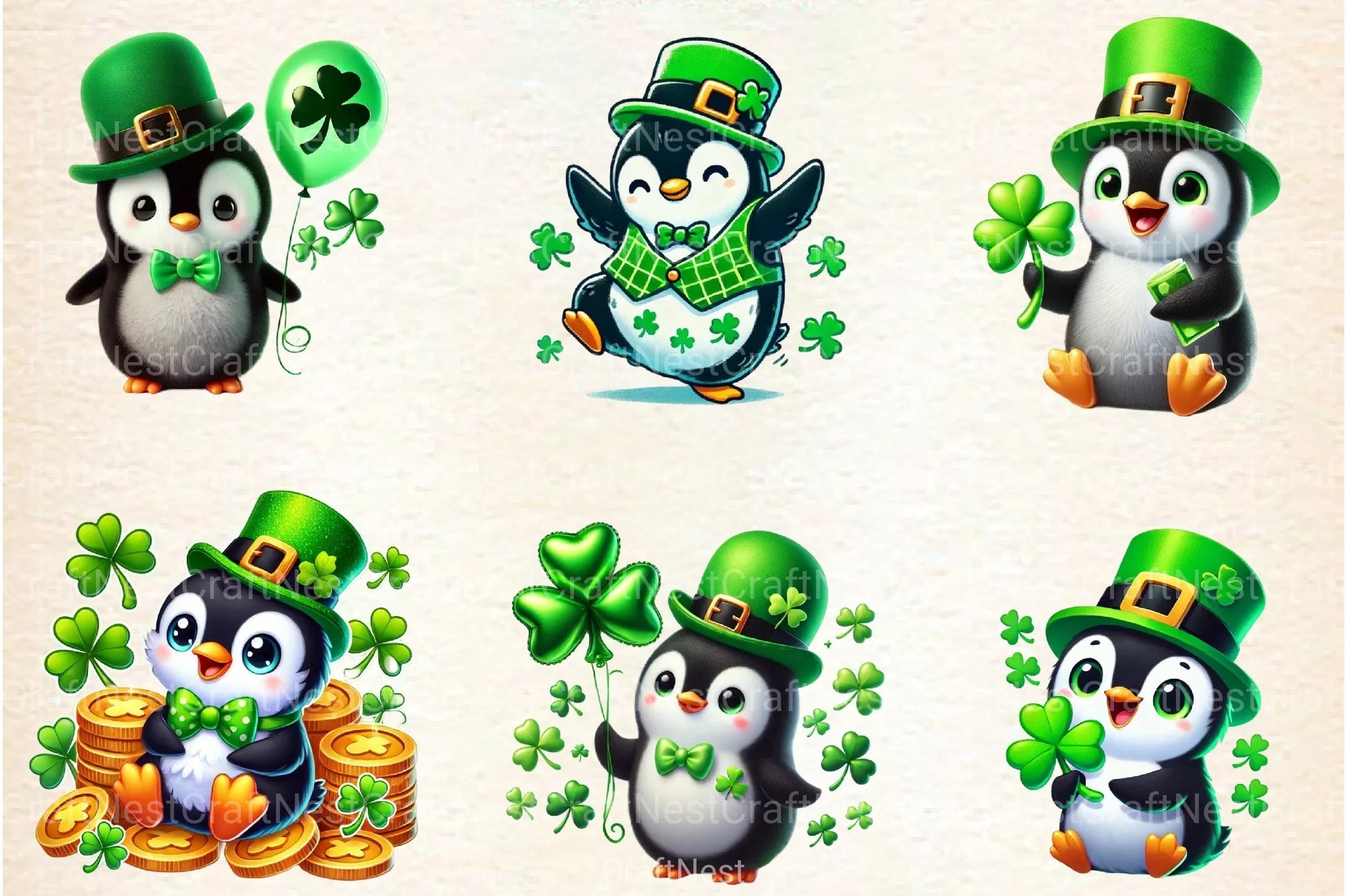 St. Patrick's Day Cute Penguin Clipart Bundle 19 - CraftNest - Digital Crafting and Art