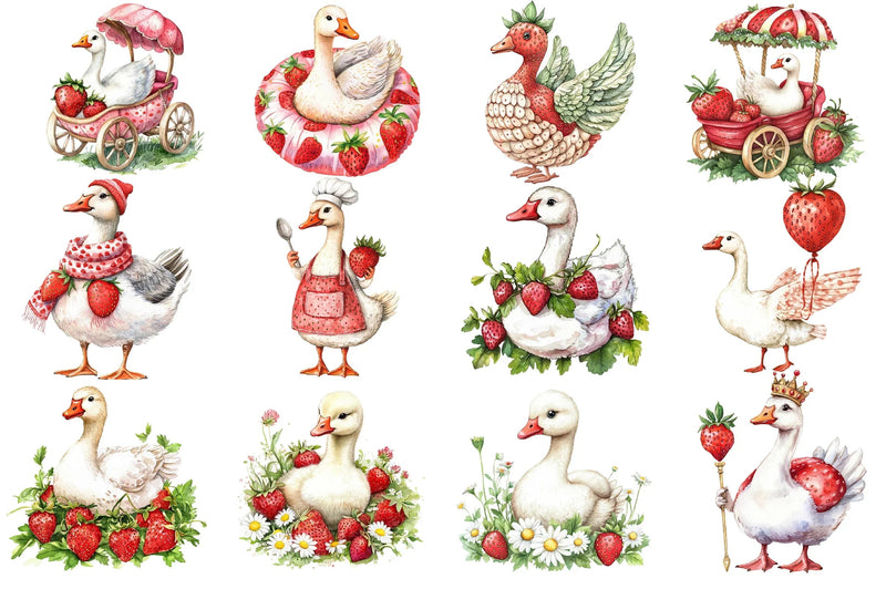 Strawberry Goose Clipart Bundle - CraftNest - Digital Crafting and Art