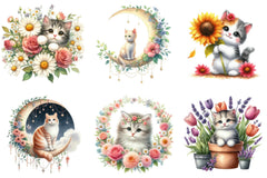 Floral Cute Cat Clipart Bundle - CraftNest - Digital Crafting and Art