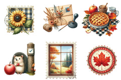 Autumn Fall Postage Stamp Clipart Bundle - CraftNest - Digital Crafting and Art