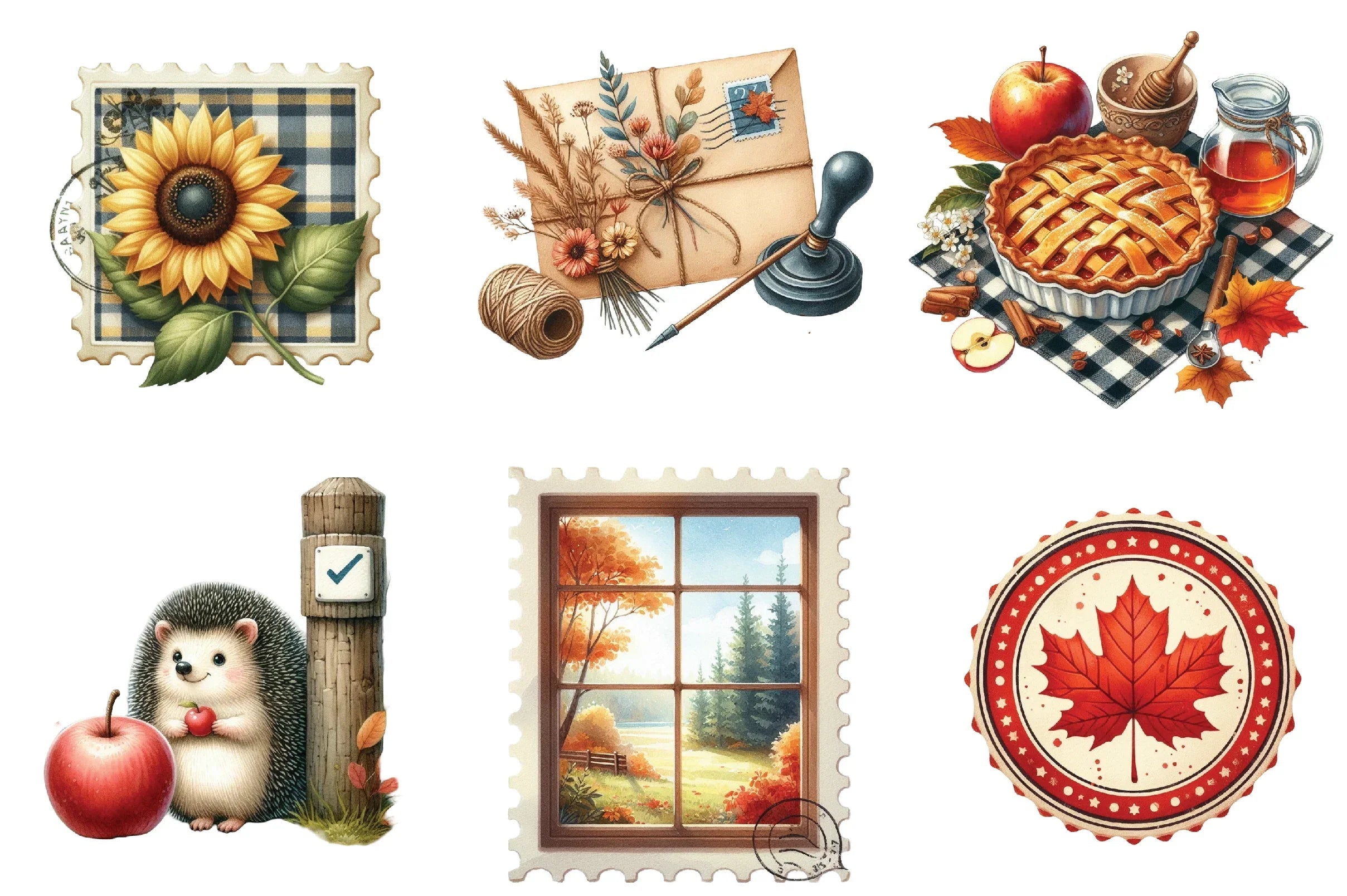 Autumn Fall Postage Stamp Clipart Bundle - CraftNest - Digital Crafting and Art