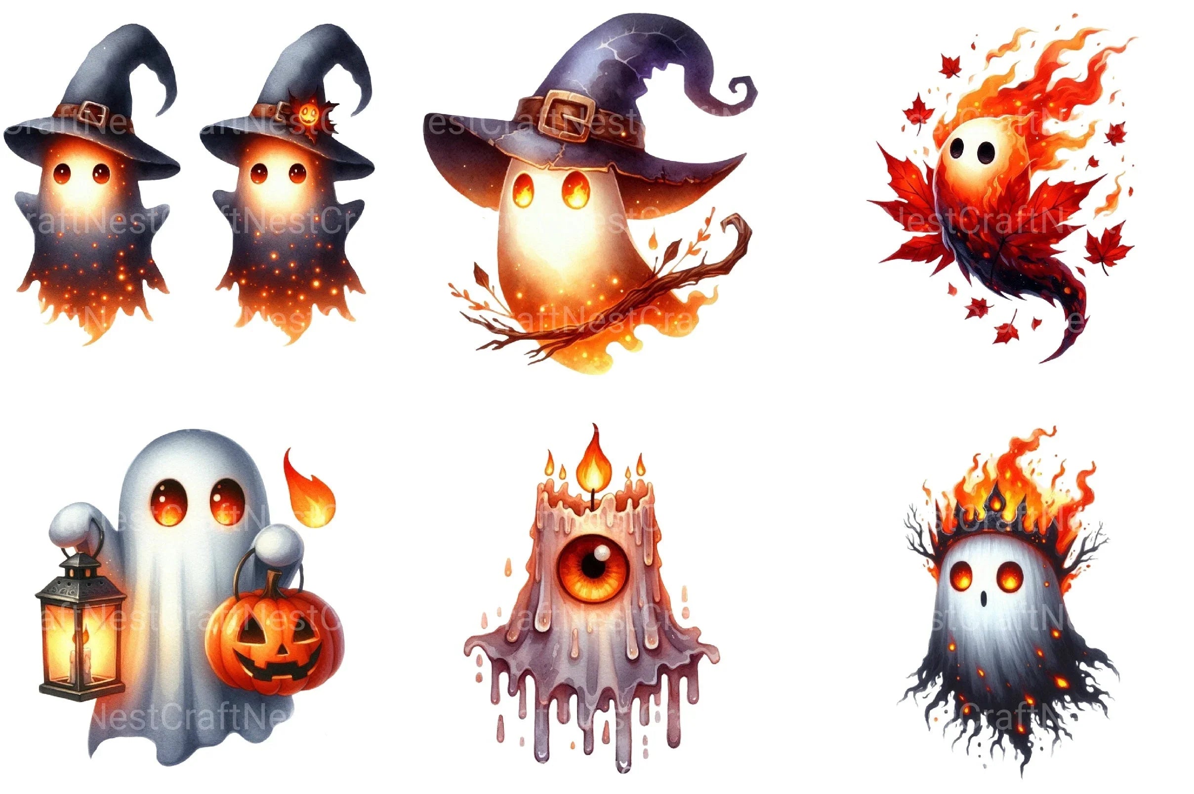 Ember Eyed Ghost Halloween Clipart Bundle - CraftNest - Digital Crafting and Art