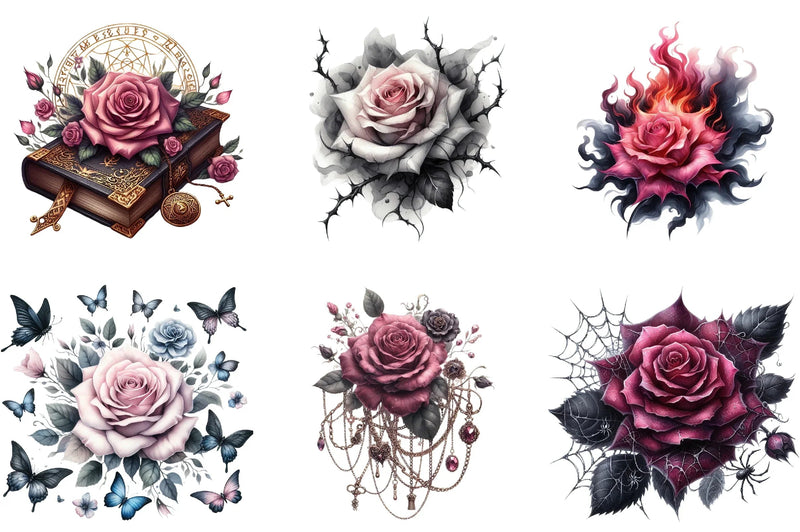 Pink Gothic Roses Clipart Bundle - CraftNest - Digital Crafting and Art