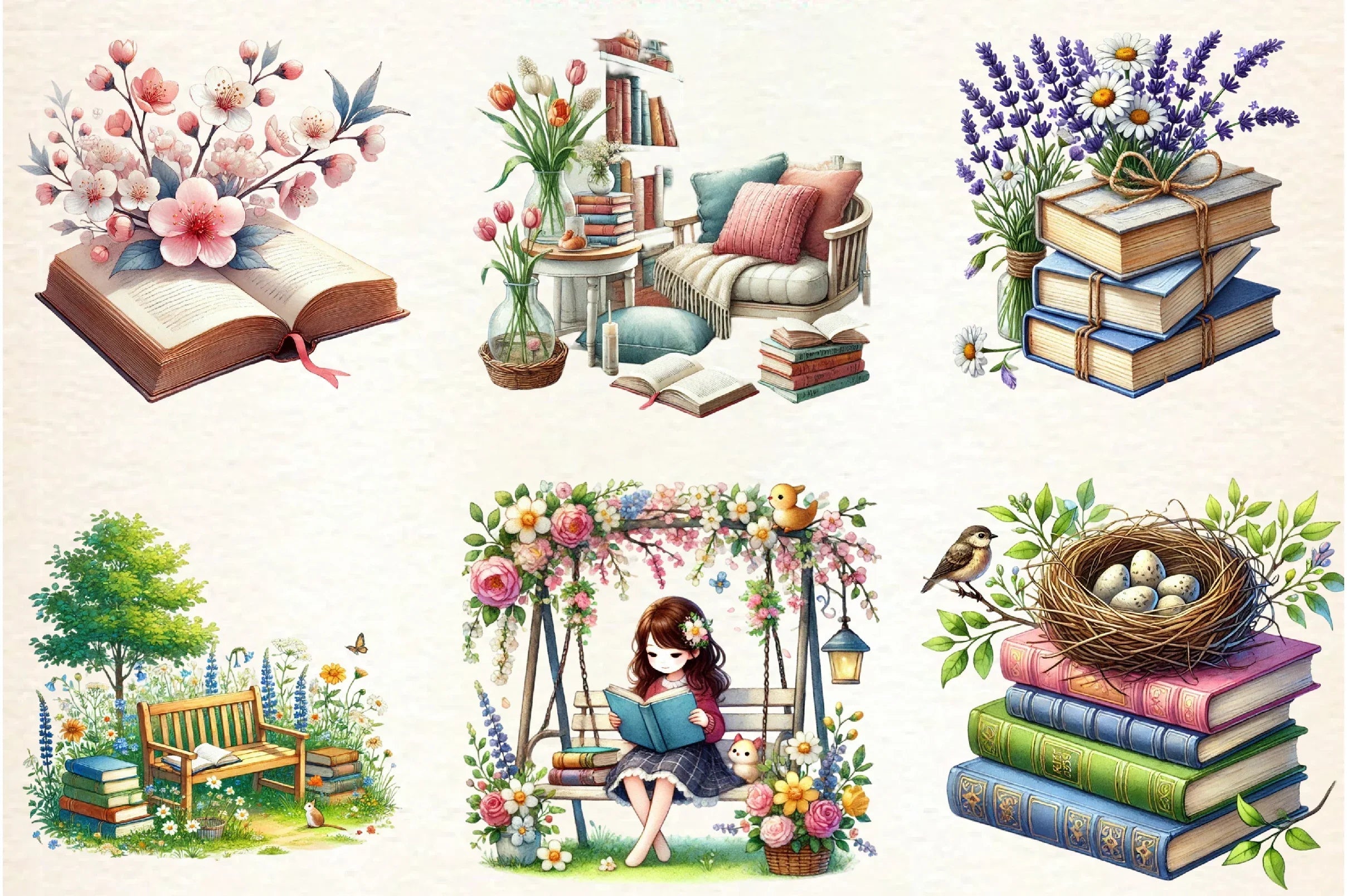 Spring Book Lover Clipart Bundle - CraftNest - Digital Crafting and Art
