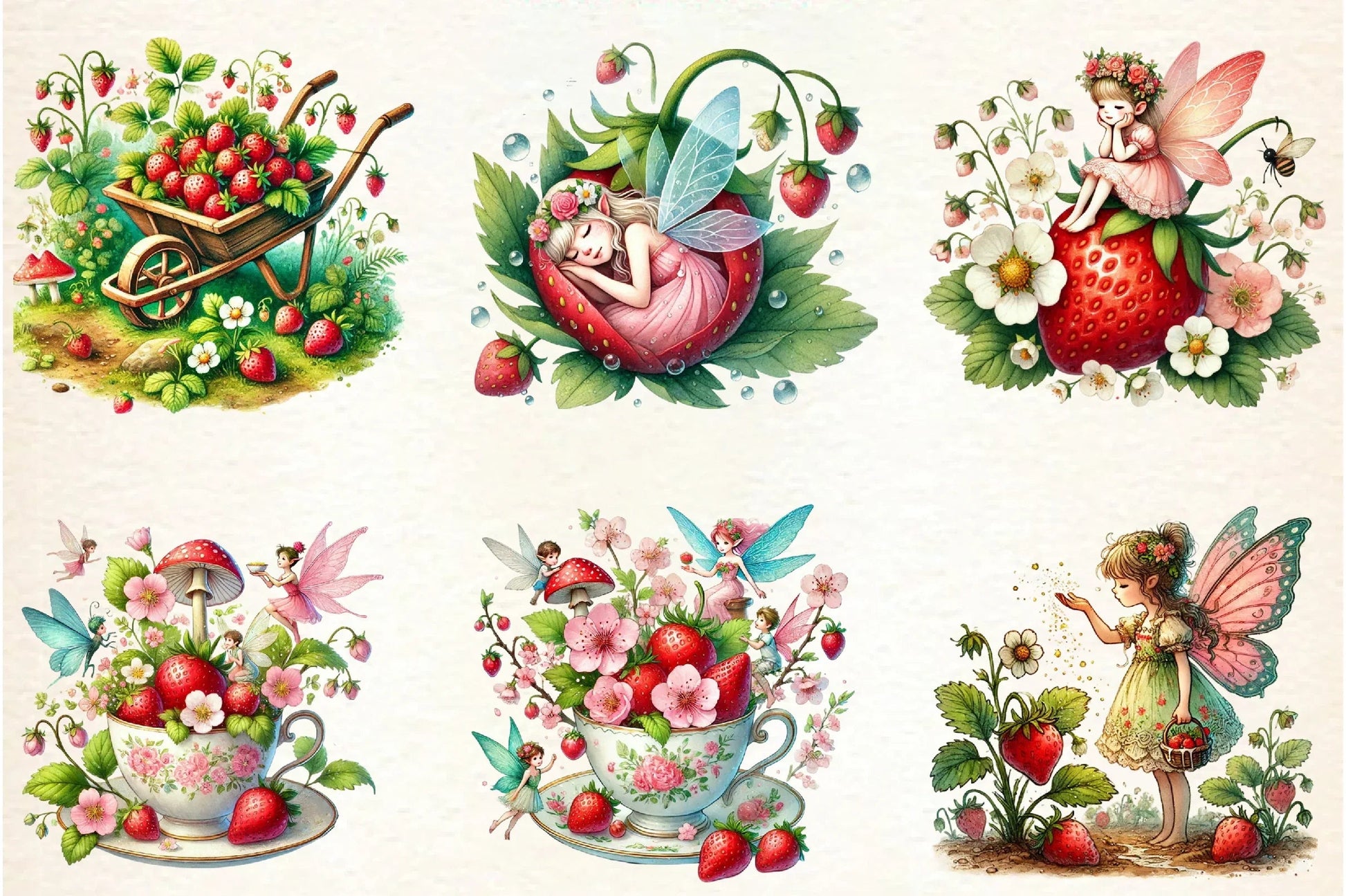 Spring Strawberry Fairy Garden Clipart Bundle - CraftNest - Digital Crafting and Art