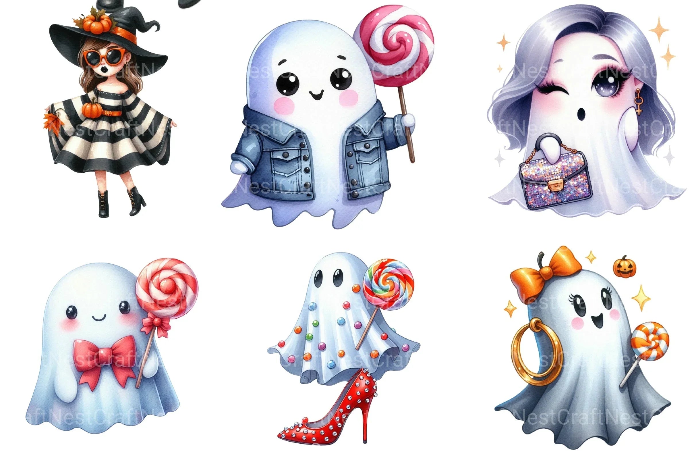 Trendy Ghost Halloween Clipart Bundle - CraftNest - Digital Crafting and Art
