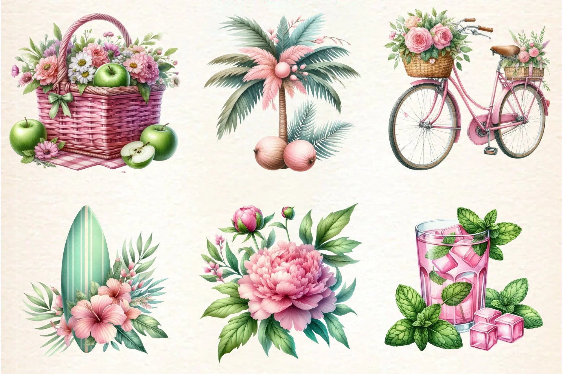 Pink and Green Summer Clipart Bundle - CraftNest - Digital Crafting and Art