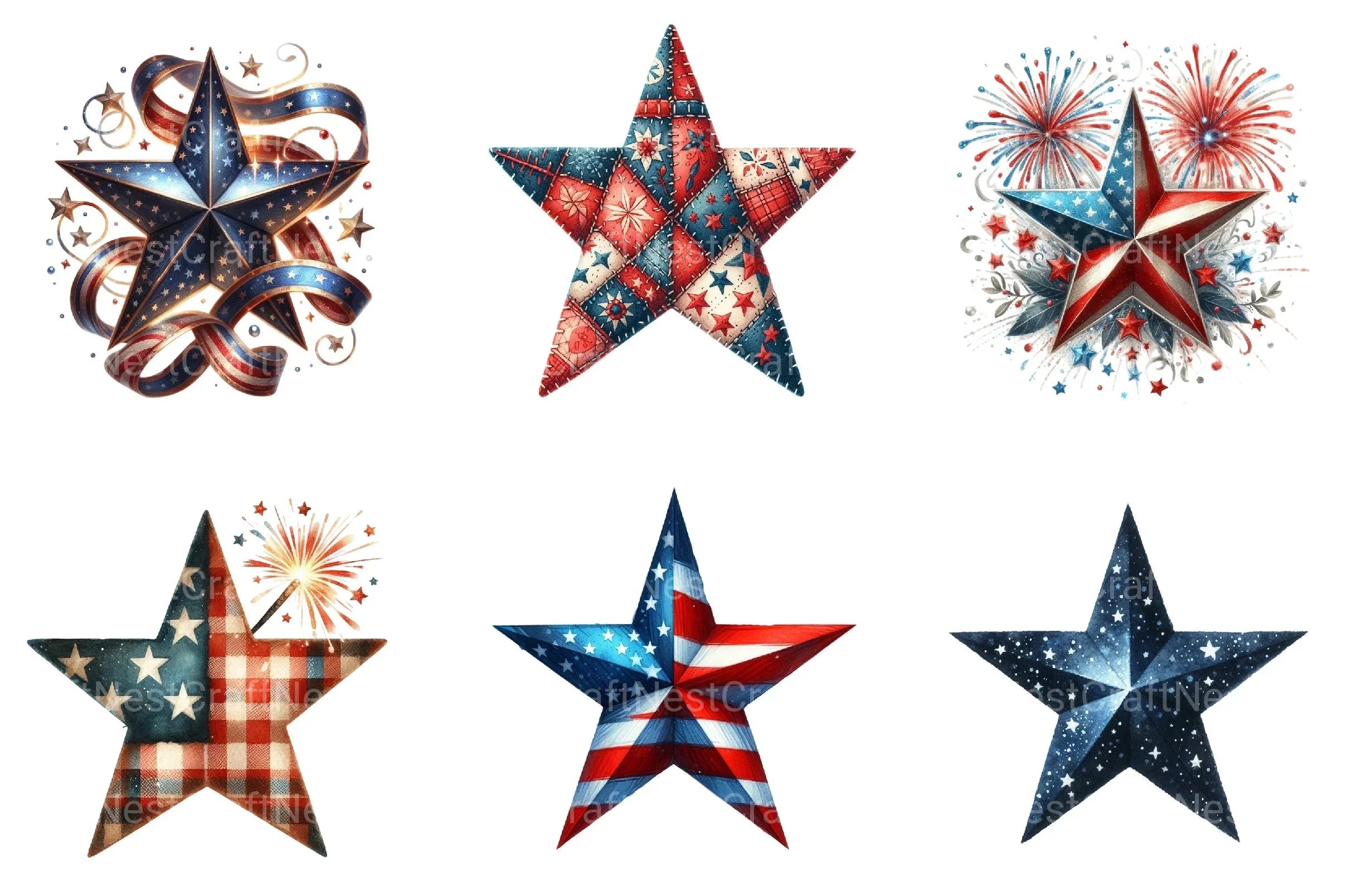 4th of July Star Clipart Bundle 76 - CraftNest - Digital Crafting and Art