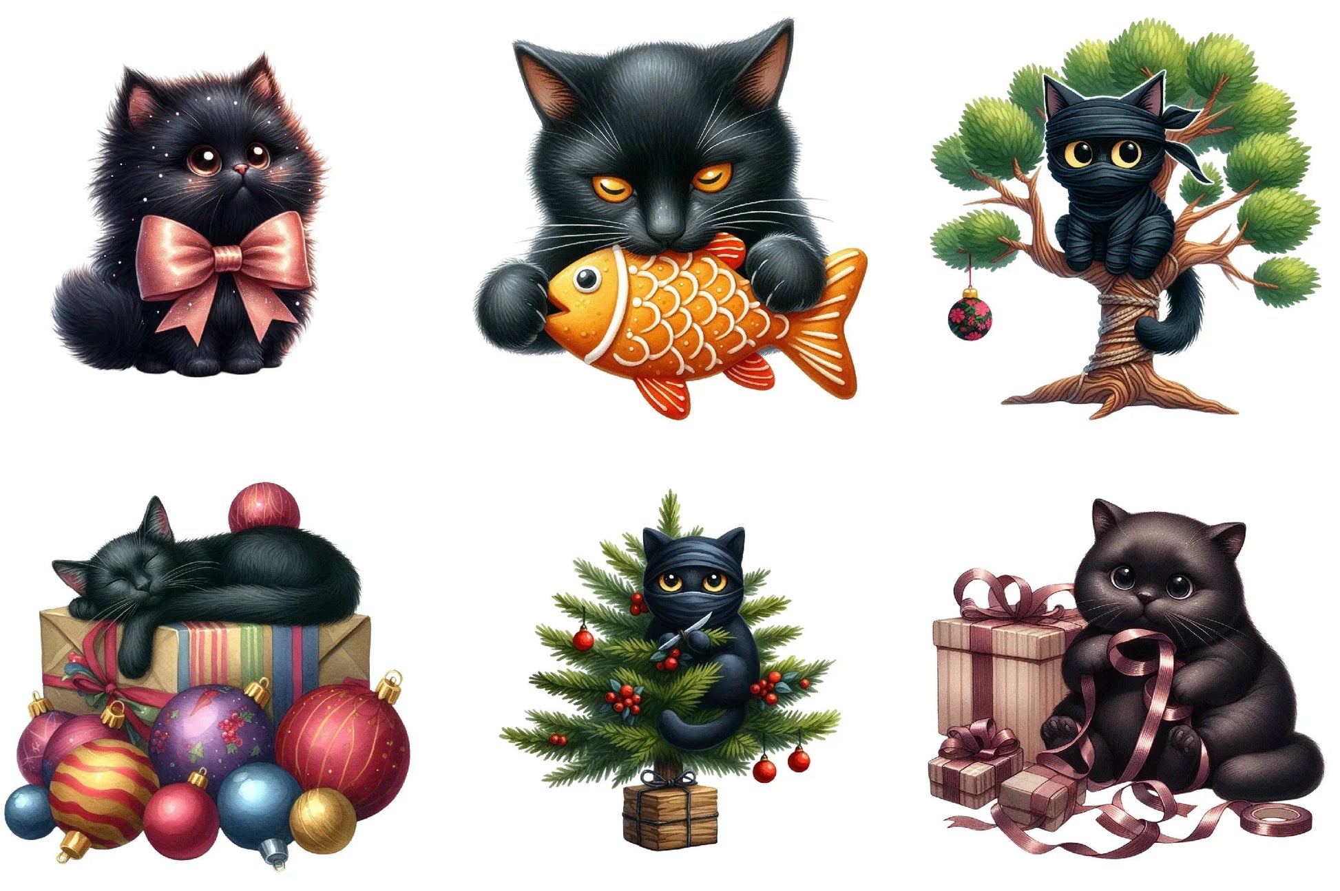 Christmas Black Cat Funny Clipart Bundle - CraftNest - Digital Crafting and Art