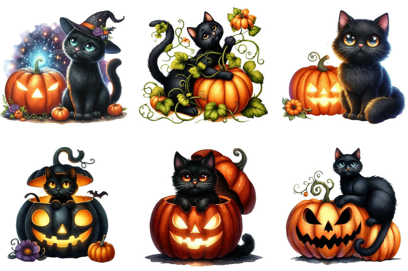 Black Cat & Pumpkin Halloween Clipart Bundle - CraftNest - Digital Crafting and Art