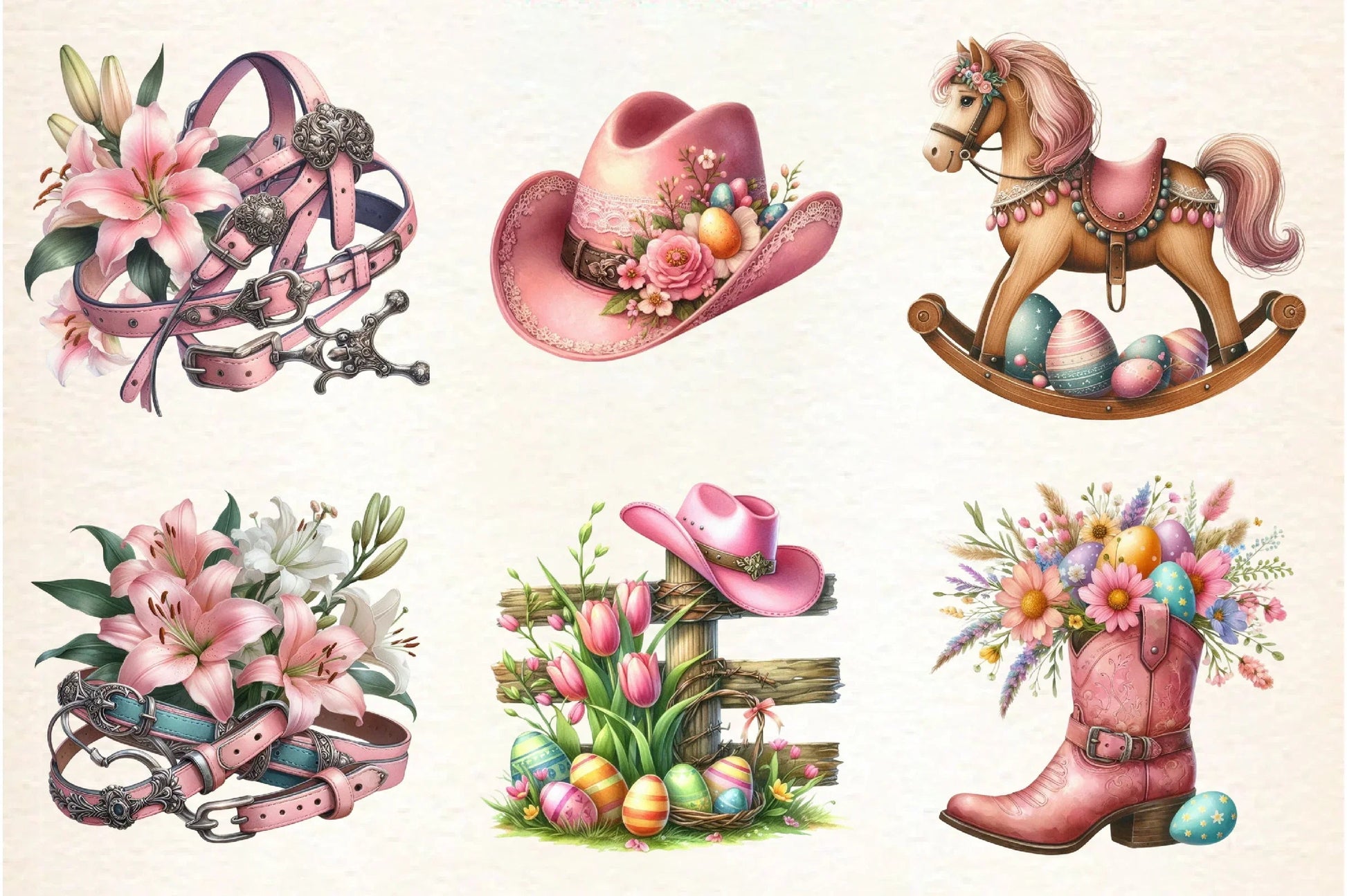 Vintage Pink Easter Western Clipart Bundle - CraftNest - Digital Crafting and Art