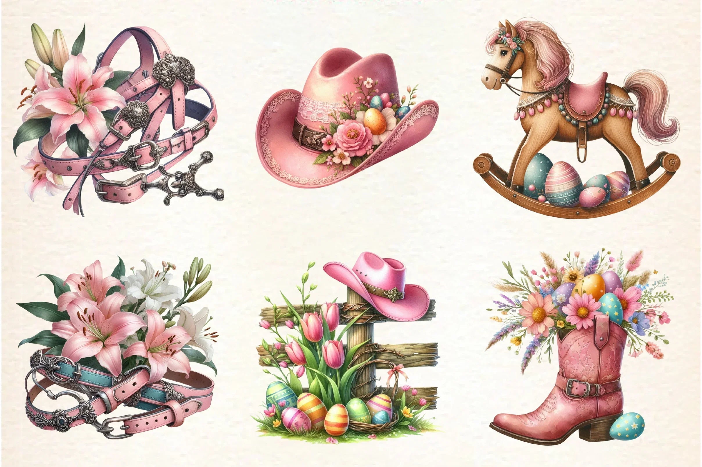 Vintage Pink Easter Western Clipart Bundle - CraftNest - Digital Crafting and Art