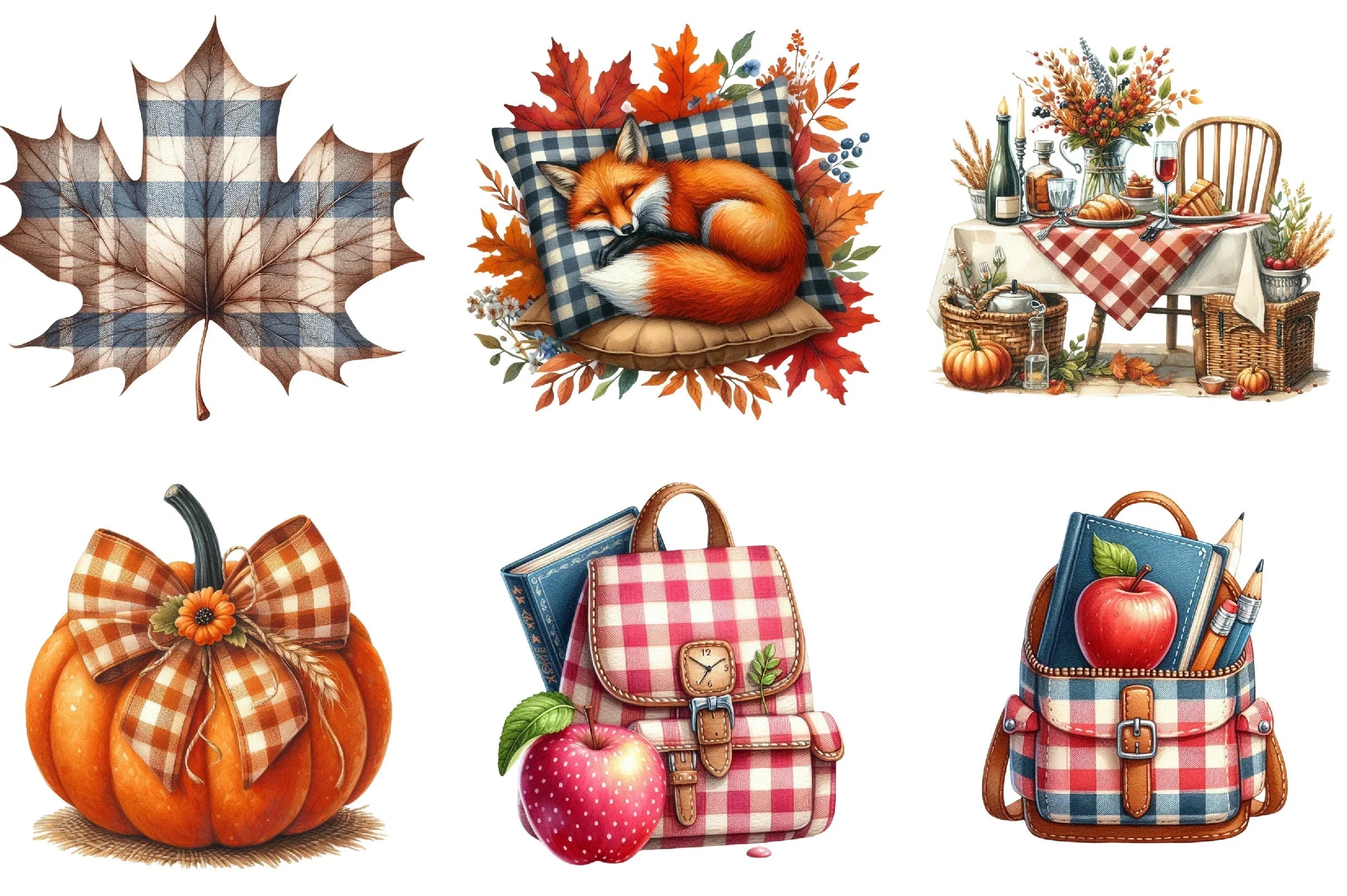 Gingham Autumn Clipart Bundle - CraftNest - Digital Crafting and Art