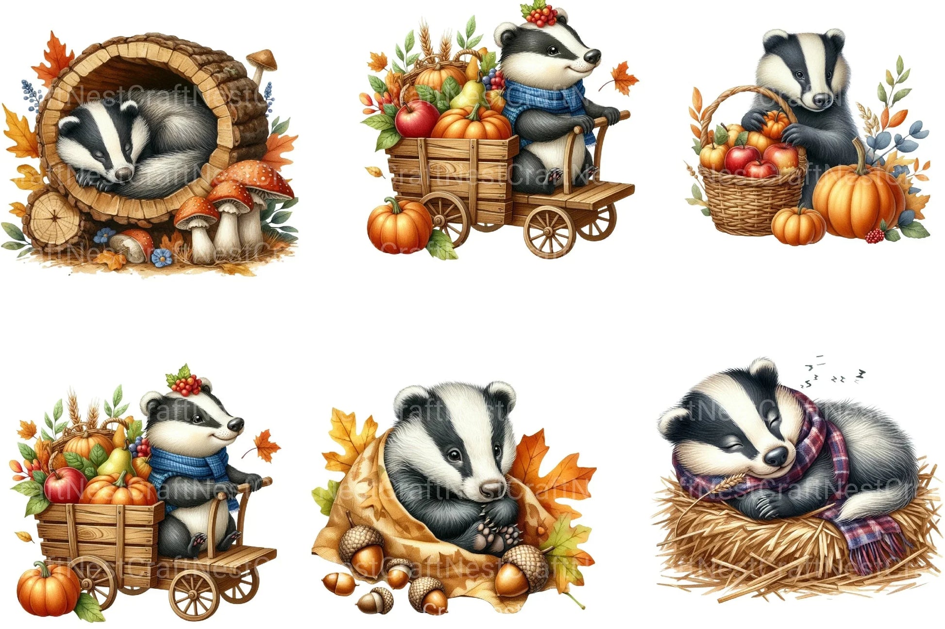 Autumn Cute Badger Clipart Bundle - CraftNest - Digital Crafting and Art