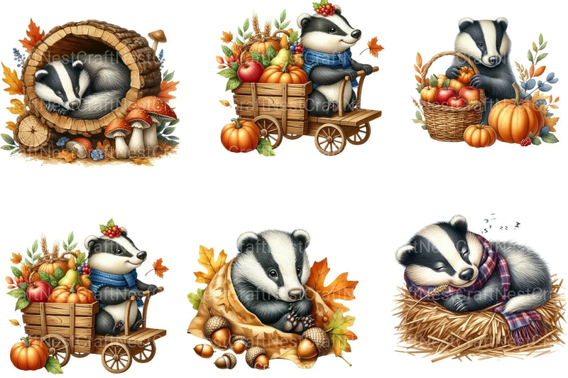 Autumn Cute Badger Clipart Bundle - CraftNest - Digital Crafting and Art