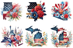 4th of July Floral USA State Map Clipart Bundle - CraftNest - Digital Crafting and Art