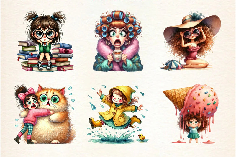 Funny Quirky Girl Clipart Bundle - CraftNest - Digital Crafting and Art