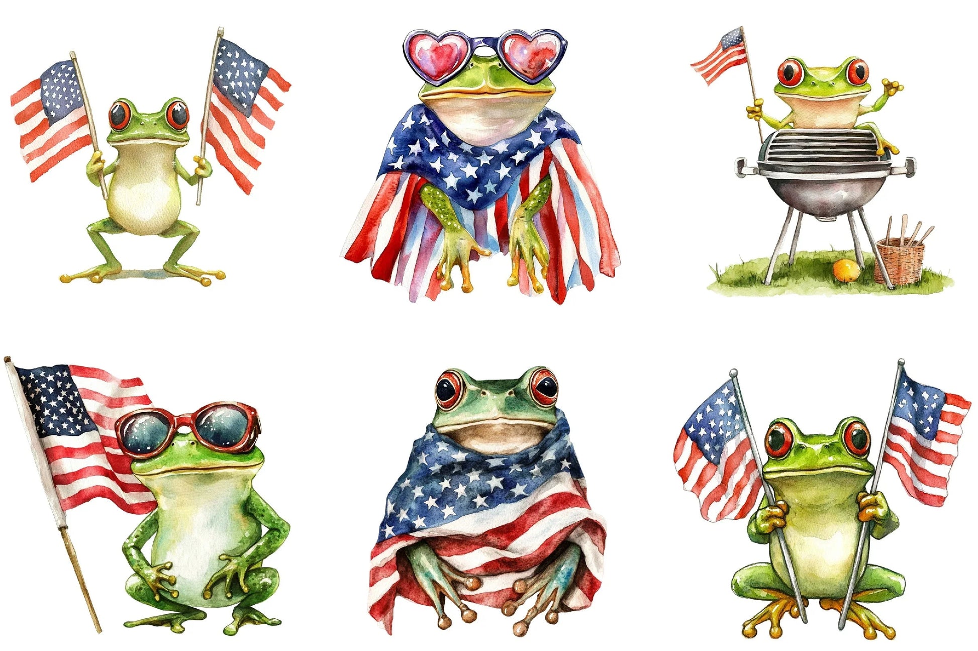 Cute American Flag Frog Clipart Bundle - CraftNest - Digital Crafting and Art