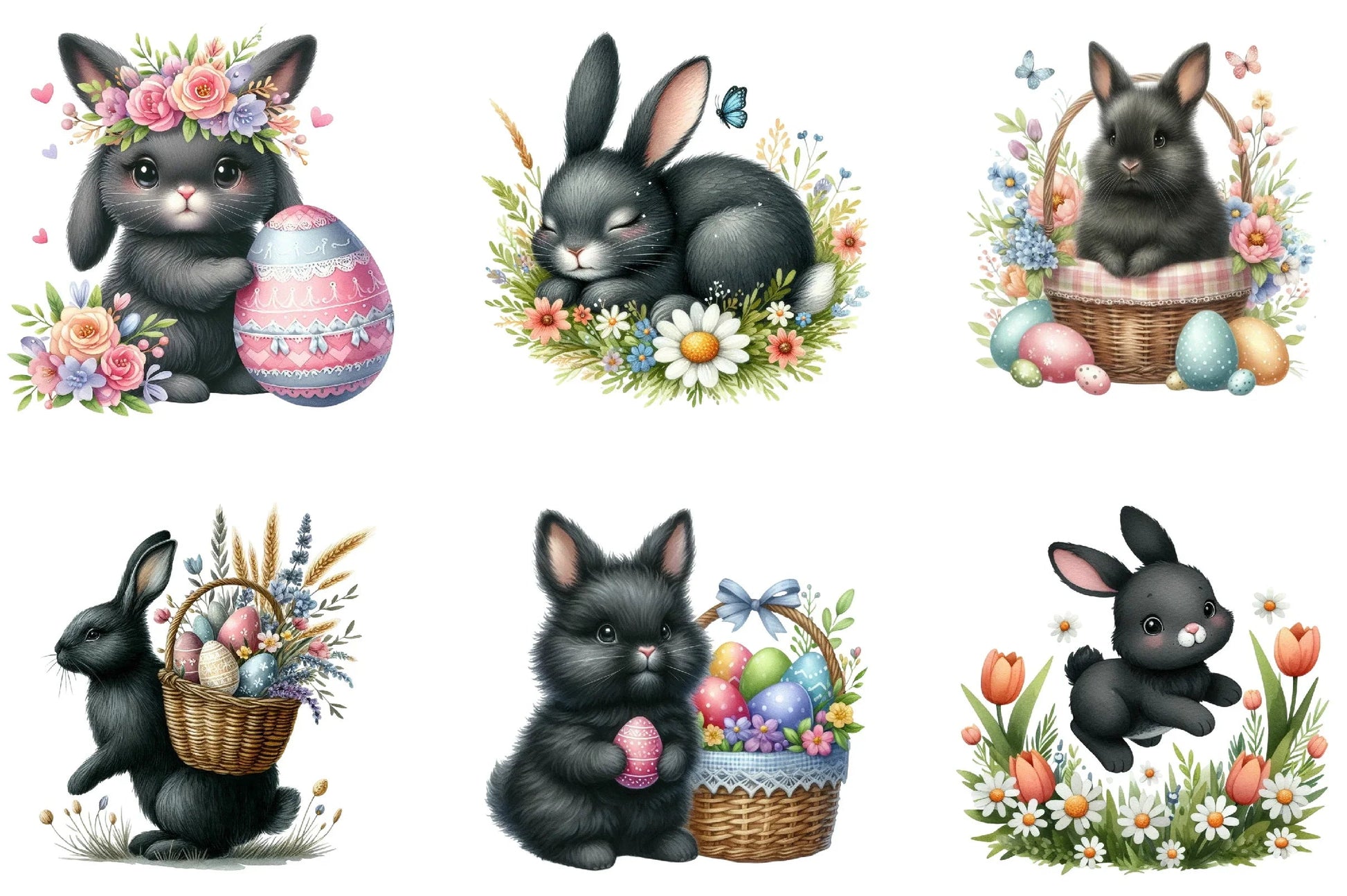 Cute Black Easter Bunny Clipart Bundle - CraftNest - Digital Crafting and Art